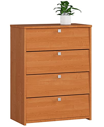 AKORD Schuhschrank mit 4 Schuhregalen und 4 Klapptüren | Schuhkipper | Schuhregal geschlossen | Schuhbank | Schuhaufbewahrung | B60 x H80 x T33 cm, Gewicht 29 kg | Farbe Erle