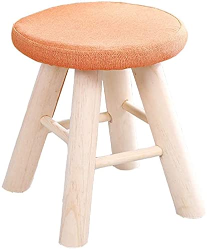 Fußhocker & Ottomanen-Stoffhocker, Hockerbeine aus massivem Holz, abnehmbares Design, leicht zu reinigen, rutschfeste Abnutzungspolster, Sofahocker/Schuhbank (Color : Orange)