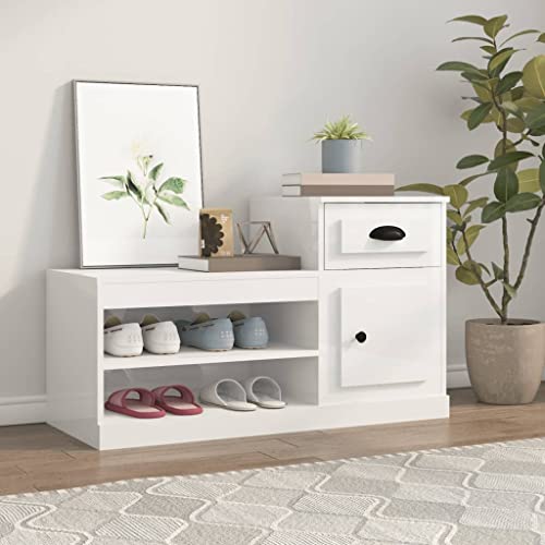 FENLAX Schuhregal Eingangsbereich Hochglanz-Weiß 100x42x60 cm Holzwerkstoff Schuhaufbewahrung Schuh-Organizer Holz Schuhständerschrank für Flur Schlafzimmer Ausreichender Stauraum Schlichtem Stil