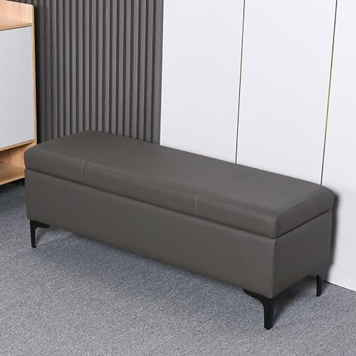 Pu-leder-schuhbank für Den Eingangsbereich, Gepolsterte Ottoman-bank mit Stauraum, Moderne Bettbank für Schlafzimmer, Luxuriöser Fußhocker Stauraum für Das Wohnzimmer(60x40x43cm(24x16x17inch), Grey2)