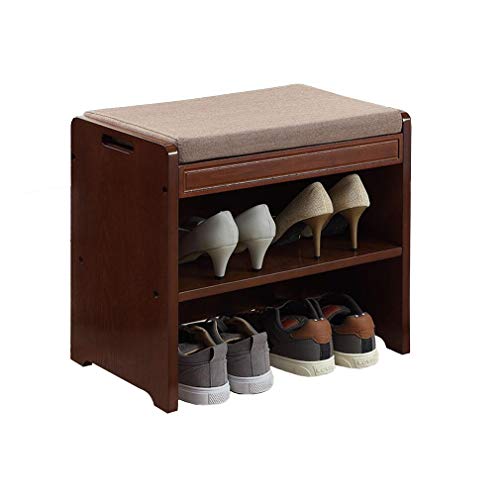 YCSD Massivholz Schuhregal 2 Tier Schuhbank Und Baumwolle Leinen Weiche Sitzkissen, Flur Schuhablage Bank Organizer (Farbe : Nussbaum, größe : 50cm)