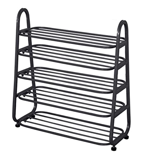 Industrielles Schuhregal, 5-stufiger Schuhregal-Organizer, große Lagerkapazität, Metall-Schuhregal, Eisen-Schuhständer für Flur, Wohnzimmer, Schlafzimmer, Schuhwarenaufbewahrung (Farbe: Schwarz,