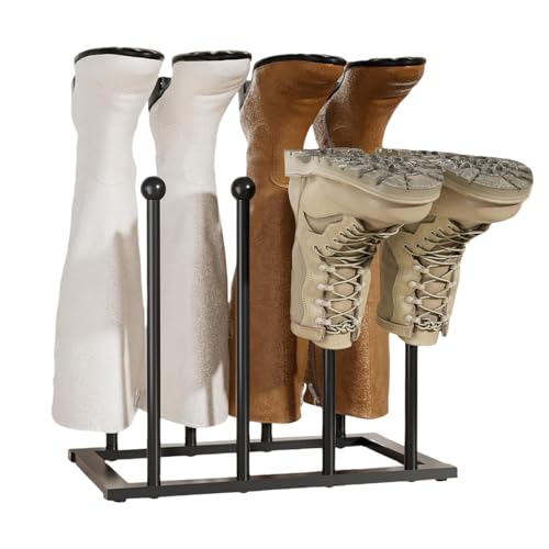 TAZZOR Schuhregal Schwarz Metall - Stiefelhalter für 4 Paar Schuhe, Schuhregal Outdoor, Schuhständer - Platzsparende Stiefel Aufbewahrung und Organisator (für 4 Paar)