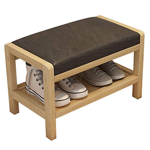 FCBCVBC Nordic Schuhwechselhocker Massivholz Schuhregal Schuhregal Hocker an der Tür Schuhregal zum Sitzen Einfacher Schuhregal Sofahocker PU-Kissen Platz sparen Geeignet für Kinder Männer (Größe: H