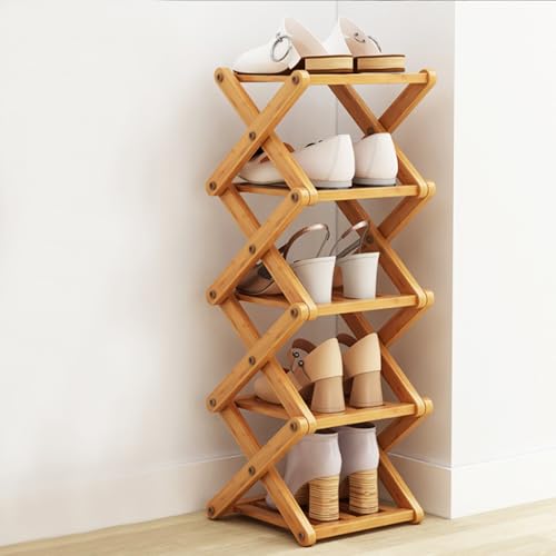 DAJAVE Schuhregal aus Bambus, Schuhregal Schmal Holz, Schuhregals mit 5 Ebenen, Vertikales Schuhregals klein, Schuhablage für Eingang, Schrank, Schlafzimmer, Flur, Natur,funktional, multifunktional
