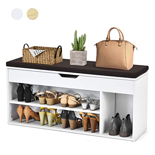 DREAMADE Schuhbank Sitzbank Holz, Schuhschrank mit abnehmbare Sitzfläche, 2 Schuhablage & Stauraum, Schuhregal Schuhtruhe Mehrzweck Standregal für Flur Wohnzimmer Schlafzimmer, 103,5x48x30cm