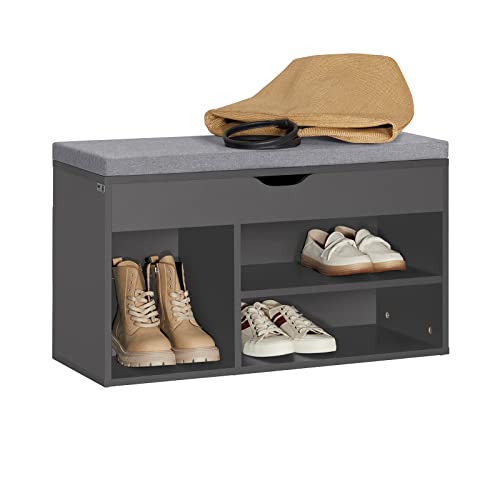 SoBuy FSR45-DG Schuhbank mit Sitzkissen Sitzbank mit Sitzfläche Schuhschrank Schuhregal 3 Fächer Grau BHT ca: 80x48x31cm