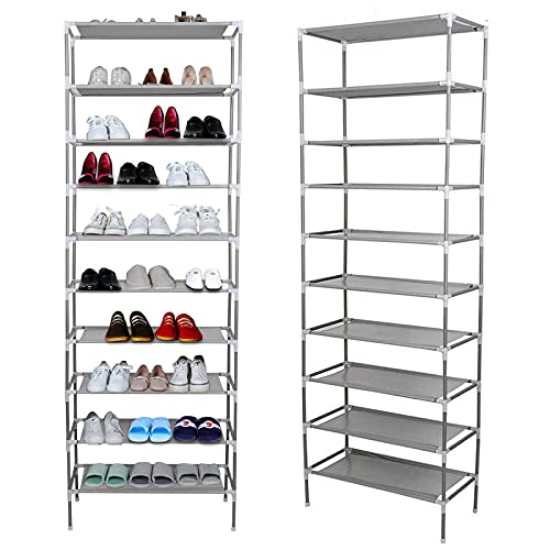 Trintion 10 Ebenen Schuhregal 155 x 55 x 27cm Schmal Schuhschrank Metall Schuhständer platzsparend Höhenverstellbar für 32 bis zu 40 Paar Schuhe