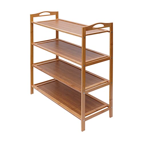 HOARLICN Schuhregal Bambus, Vierstufige Schuhregal Holz 60 X 25 X 67cm 3kg Natürlicher Bambus Umweltfreundlich Mit Griffe Offene Strukturgeeignet Für Küche, Balkon, Büro Holzfarbe