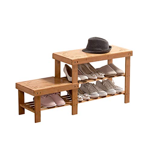 2-Tier Schuhregal Kind Ändern Schuhbank Aufbewahrungsbox Organisator Regal Pflanzenständer Natur Bambus Holz Stabil Freistehend