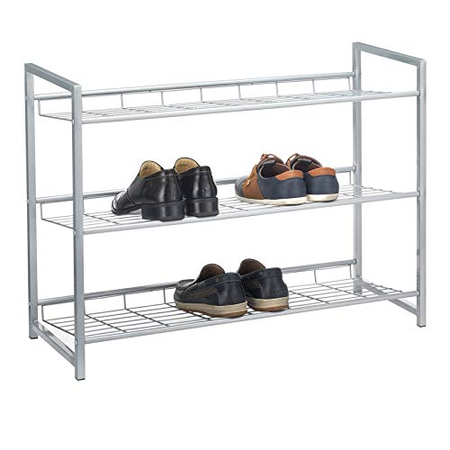 CARO-Möbel Schuhregal System Schuhständer Schuhablage mit 3 Fächern für ca. 12 Paar Schuhe, 81 cm breit, Metall Silber lackiert