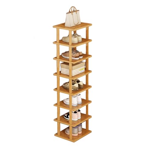 Schuhregal mit 8 Ebenen, stabile Struktur, wasserdicht, große Kapazität, Bambus, großer tragender Haushalt, Schlafsaal, Aufbewahrung, Kleiner Holz-Schuhschrank 23 x 25 x 134 cm
