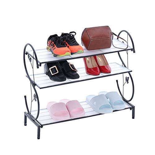 Schuhregal-Organizer, Schuhregal, Aufbewahrungsregale, Organizer, nordischer Stil, 3/4-stöckiges Eisen-Schuhregal, stehend, Aufbewahrungsorganisator für 9–12 Paar Schuhe, Schwarz, 65 x 23,3 x 55 cm/71