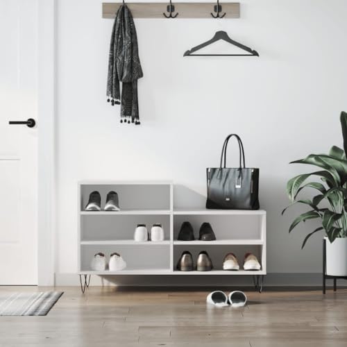 UMOLAMARY Schuhregal Weiß 102x36x60 cm Holzwerkstoff,Geräumiges Schuhregal aus Holz mit 5 Fächern für die perfekte Schuhaufbewahrung Diele & Flur