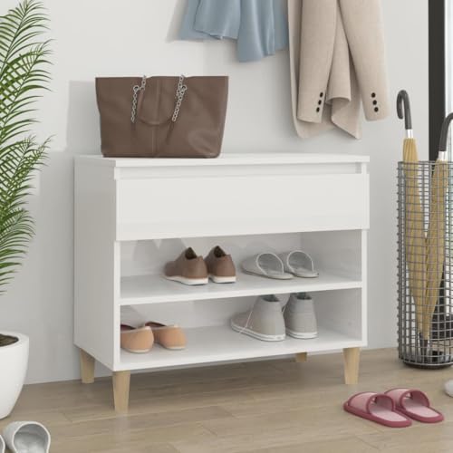 FENLAX Schuhregal Eingangsbereich Hochglanz-Weiß 70x36x60 cm Holzwerkstoff Schuhaufbewahrung Schuh-Organizer Stauraum Schrank Holz Schuhständerschrank für Flur Schlafzimmer Praktische Design