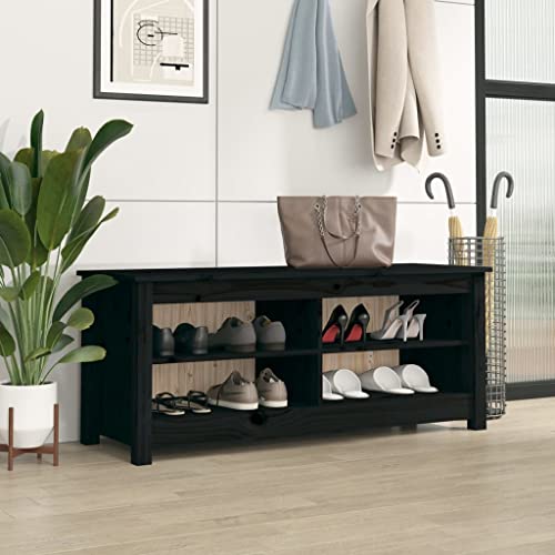 LEDSIX Home & Garden Set Schuhbank schwarz 110 x 38 x 45,5 cm Massivholz Kiefer Haushaltsbedarf