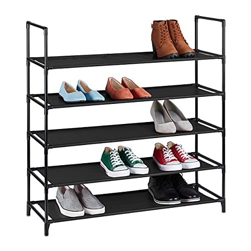 Relaxdays XL Schuhregal Stecksystem, 5 Ebenen, für 20 Paar Schuhe, Stoff Schuhständer, HBT: 90,5 x 87,5 x 30 cm, schwarz