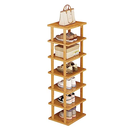 GAESHOW 7 Lagiges Schuhregal Schmal und Hoch Holz, Shoe Rack für Eingang, Schuhablage Ecke, Bambus Schuhregal für Eingang, Wohnzimmer, Schlafzimmer, Platzsparend, 25 x 23 x 115cm