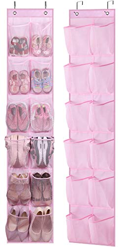 MISSLO Schuhregal für Kinder, zum Aufhängen an der Tür, schmal, mit 12 Netztaschen, für Mädchen, Damen, Herren, Kleinkinder, Kinderzimmer, 2 Packungen, Pink