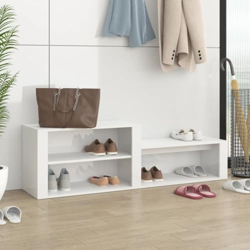 FENLAX Schuhregal Eingangsbereich Hochglanz-Weiß 150x35x45 cm Holzwerkstoff Schuhaufbewahrung Schuh-Organizer Holz Schuhständerschrank für Flur Schlafzimmer Ausreichender Stauraum Einfacher Stil
