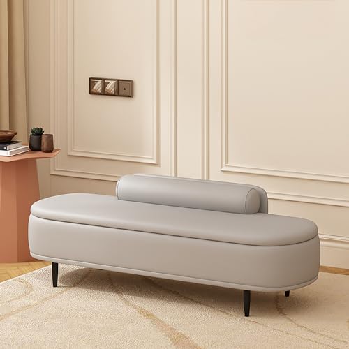 Nileco Aufbewahrungsbank für Schlafzimmer Am Bettende, Pu-Leder Gepolsterte Stauraum-ottomane-Bank mit Lendenkissen, Eingangsbank, Wohnzimmer-fußstützenhocker(80x45x42cm(31x18x17inch), Grey1)