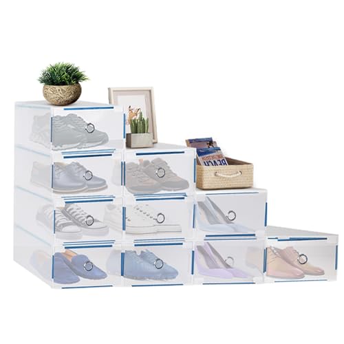 Schuhregal, 10 Stück durchsichtige Schuhkartons, faltbarer Schuh-Organizer, Schuhaufbewahrungsbox aus Kunststoff, transparente Schublade, stapelbarer Aufbewahrungsschrank, 31 x 20 x 11 cm, zur Aufbewa