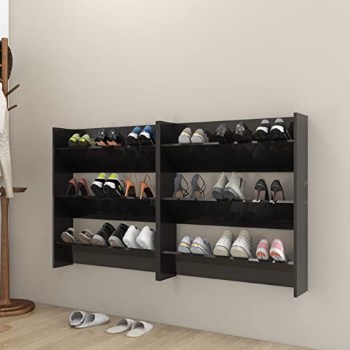 RONGQI Wand-Schuhschränke 2 STK Schuhorganizer, Flurgarderobe, Shoe Cabinet, Schuh Schrank, Flurschrank, Schuhkipper, Schuhaufbewahrung, Hochglanz-Schwarz 80x18x90 cm