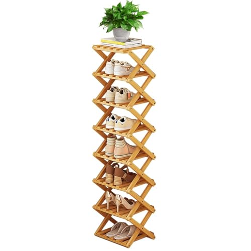 GAESHOW 8 Lagiges Schuhregal Schmal und Hoch Holz, Shoe Rack für Eingang, Schuhablage Ecke, Bambus Schuhregal für Eingang, Wohnzimmer, Schlafzimmer, Platzsparend, 26 x 26 x 112cm