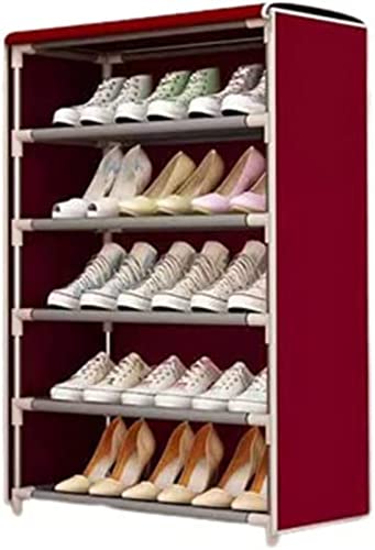 LIFOND Schuhregal, mehrschichtiger Schuhschrank, Schuhregal, Oxford-Stoff, Schuhregal mit Reißverschluss (22,8 x 11,8 x 21,7 Zoll), Aufbewahrungsregal, Schuhschrank, rot, sechs Schichten