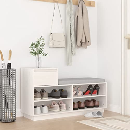 FIRBNUS Schuhregal Weiß 110x34x61 cm Massivholz Kiefer Schuhaufbewahrung Schuhorganizer Schuhschrank Holz Shoe Rack Holzschrank Stauraum Schrank für Eingang Flur Praktische & Elegante