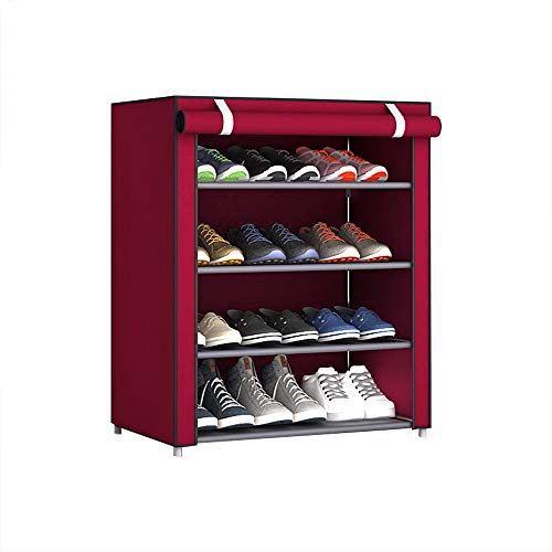 Lifemaison Schuhregal Schuhschrank Schuhaufbewahrung Vliesstoffe Staubdichtes 4/5/6/8/10 Ebenen Schuhständer Schuhablage Einfache Installation(Rot，5 Ebenen)
