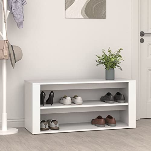 FENLAX Schuhregal Eingangsbereich Weiß 100x35x45 cm Holzwerkstoff Schuhaufbewahrung Schuh-Organizer Holz Schuhständerschrank für Flur Schlafzimmer Ausreichender Stauraum Einfacher Stil