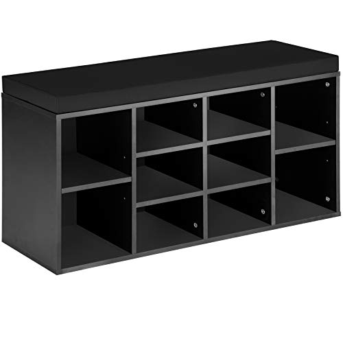 TecTake 800707 Schuhschrank mit Sitzbank für 10 Paar Schuhe, inkl. Sitzkissen mit abnehmbarem Polsterbezug, 103,5 x 48 x 30 cm - Diverse Farben - (Schwarz/Schwarz | Nr. 403171)