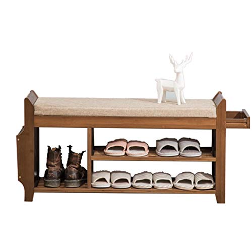 Can Sit Sofa Hocker Schuhregal Schuhe Bank Pantoffel Aufbewahrung Stiefel Organizer Schrank Stehend Vliesstoffabdeckung Kleine stapelbare Regale Holz Bambus Edelstahl (größe : 98.5 * 29.5 * 49.5cm)