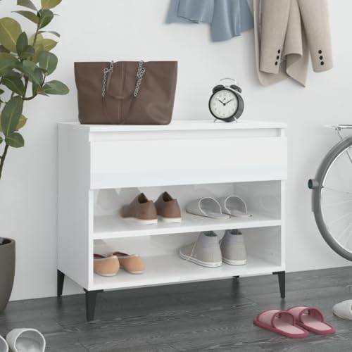 FENLAX Schuhregal Eingangsbereich Hochglanz-Weiß 70x36x60 cm Holzwerkstoff Schuhaufbewahrung Schuh-Organizer Holz Schuhständerschrank für Flur Schlafzimmer Ausreichender Stauraum Schuhschrank
