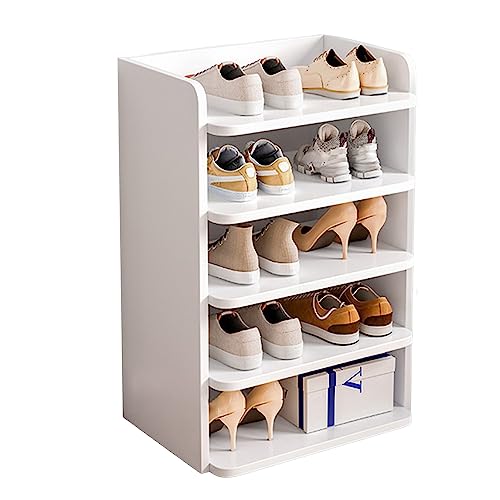 Modernes, weißes Schuhregal aus Holz mit 5 Ebenen, ideal für Flur, Badezimmer und Wohnzimmer, 183 cm hoch und breit
