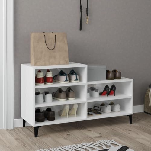 FENLAX Schuhregal Eingangsbereich Hochglanz-Weiß 102x36x60 cm Holzwerkstoff Schuhaufbewahrung Schuh-Organizer Holz Schuhständerschrank für Flur Schlafzimmer Ausreichender Stauraum Schuhschrank
