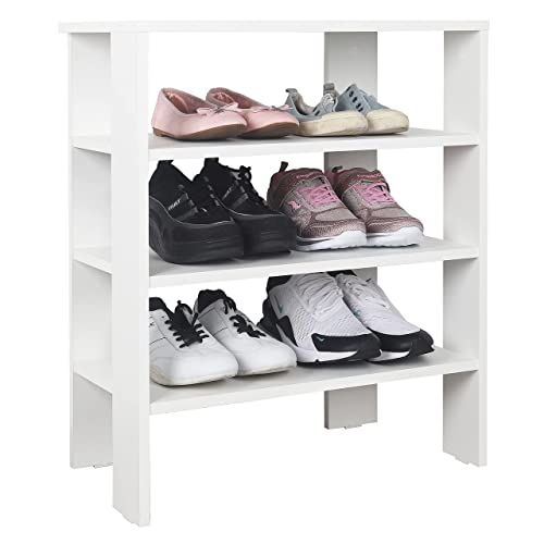 RICOO Schuhregal schmal und hoch 70x55x32cm Standregal Pressholz Weiß WM039-WM, Schuhständer mit 3 Ebenen, Schuhschrank offen, Schuhablagen Flur Shoe Rack, Standregal klein, Schuhregale Weiss