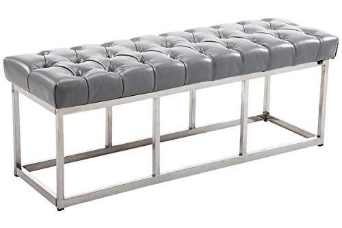 CLP Design Edelstahl Sitzbank AMUN mit Kunstleder-Bezug, Sitzhöhe ca. 45 cm, gepolstert und gesteppt, Farbe:grau, Größe:120 cm
