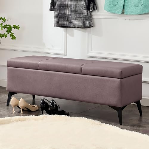 Nileco Sitzbank mit Stauraum,Polsterbank Sitzhocker Belastbar Bis 150 Kg,Moderne Ottomane-Bank für Eingangsbereich Wohnzimmer Schlafzimmer(80x40x45cm(31x16x18inch), Purple)