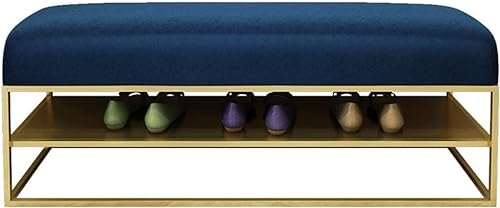 Gepolsterte Schuhbank aus Metall Eingangsbereich, modernes Schuhregal mit Flanellschwammsitz, nordische einfache Schuhregalmöbel für Flur, Wohnzimmer (Farbe : Blau, Größe : 100cm(3