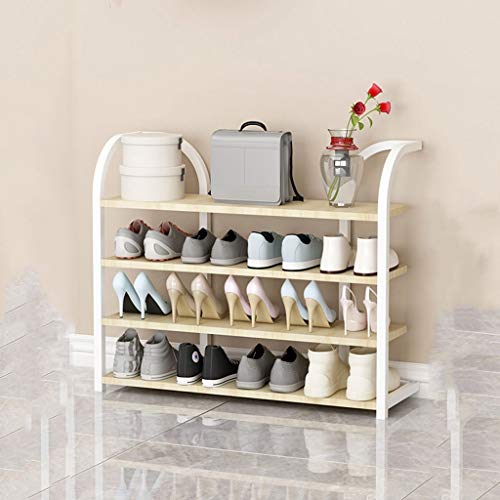 Schuhregal, 4-lagiger Schuhschrank aus Eisen für den Haushalt, Schuhregal aus Holz (weißer Ahorn 90 cm)