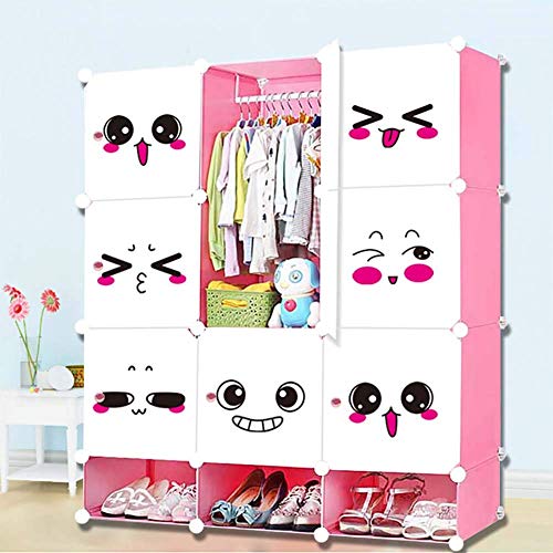 Wghz Schuhregal 12 Cube Kinder 'S Kleiderschrank Baby DIY Kombination Kleine Schuhschrank Cartoon Muster Speicherorganisator Rosa