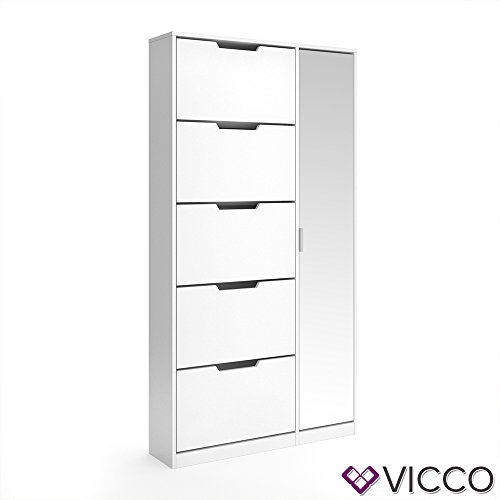 VICCO Schuhkipper LUCA groß 5 Fächer mit Spiegel weiß Schuhregal Schuhschrank Ständer