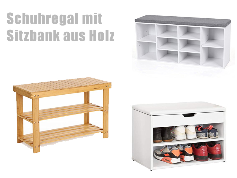 Schuhregal mit Sitzbank aus Holz